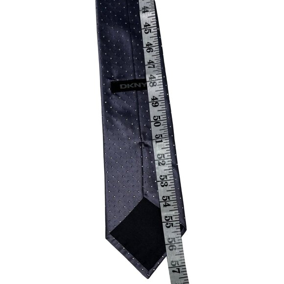 DKNY Mens Silk Tie Gray With Polka Dot Designer Formal Wear Elegant Necktie - Picture 3 of 8